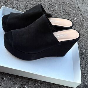 Charles David Black Suede Wedge Mules